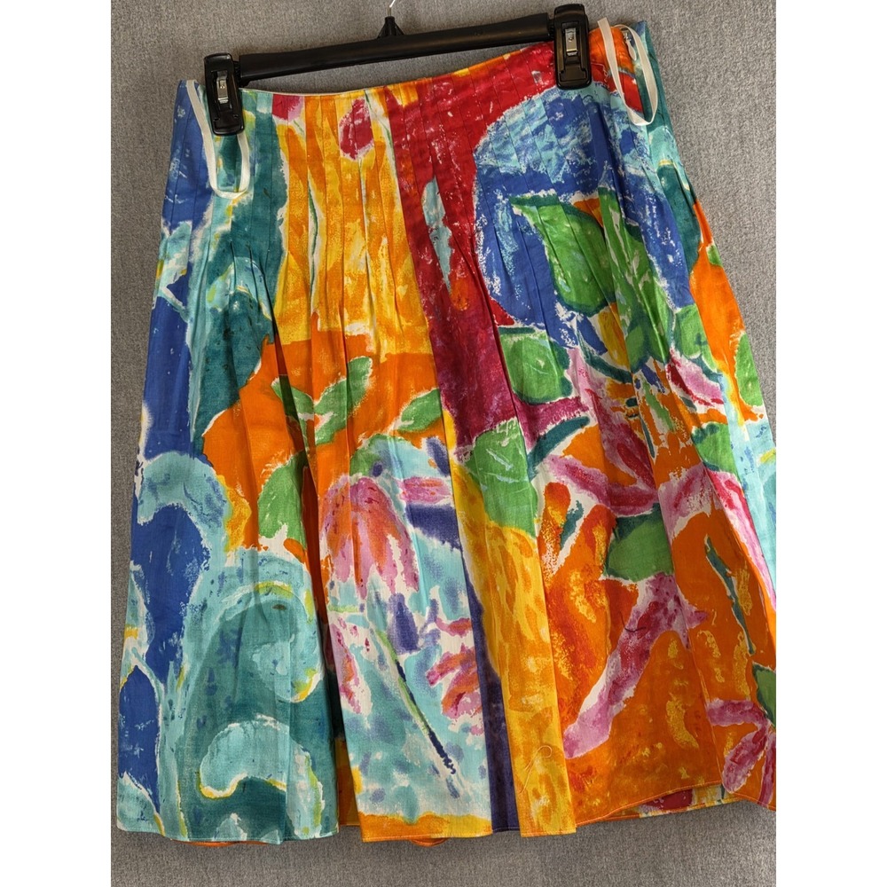 Lauren Ralph Lauren 4P Pintuck Pleats Graphic Print Lined Skirt Boho Cottage Art